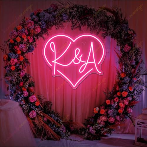 Personalisiertes Neonschild mit Initialen in Herzform, personalisiertes Hochzeitsbeleuchtungs-Dekorationsschild, personalisierte Paar-Initialen LED Neon Verlobung Hochzeit Party Raumdekoration von KADAFAGO