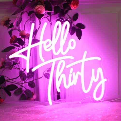KADAFAGO Hello Thirty 30th Birthday Neon Signs Neon Led Light Home Decor Bedroom Birthday Party Neon Light Anniversary Party Room Wall Decor With Dimmable Switch and USB Powered Neon Lignts von KADAFAGO