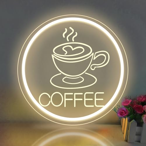 Kaffee-Neonschild dimmbares LED-Kaffeeschild für Unternehmen Kaffeebar Neonschild beleuchtet für Wanddekoration angetrieben durch USB 3D-Gravurkunst Neon-Kaffeeschilder für Café Kaffeestation Küche von KADAFAGO