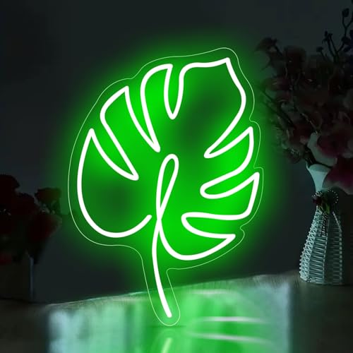 Monstera Blatt Neon Schild Grünes Blatt Neonlicht Monstera Mint LED Schilder Wandbehang für Gartendekoration Geschenk für Pflanzenliebhaber Ästhetisches Dekor von KADAFAGO