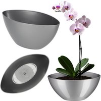 Kadax - Blumentopf, Pflanztopf aus Kunststoff, ovaler Topf, 30 x 13.5 cm, Silber von KADAX