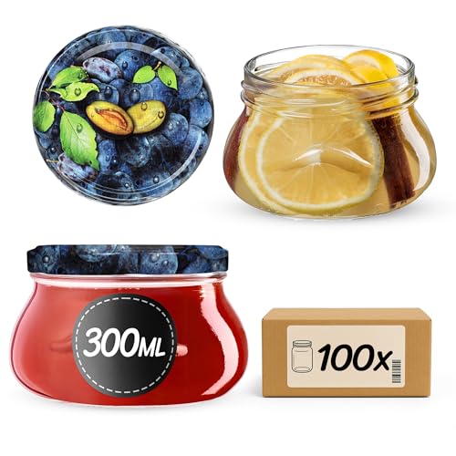 KADAX 100st Einmachgläser 300 ml mit Schraubdeckel fi82 mm, Miniaturgläser für Honig und Gewürze, Marmeladengläser mit Deckel, Luftdichte Gläschen zum Verschenken von KADAX