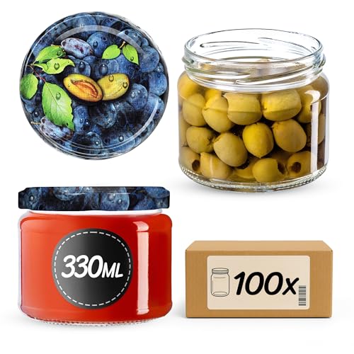 KADAX 100st Einmachgläser mit Schraubdeckel, Marmeladengläser 330ml, Vorratsgläser für Marmeladen, Konfitüren, Honig, Gläser mit Schraubverschluss (Pflaumen) von KADAX