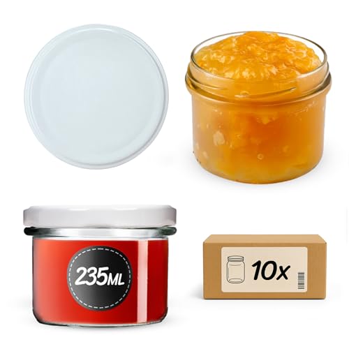 KADAX 10st Einmachgläser mit Schraubdeckel, 235 ml Gläser fi82, Einmachglas Klein, Marmeladengläser mit Deckel, Luftdichte Gläschen zum Verschenken, Schraubgläser (Weiß) von KADAX