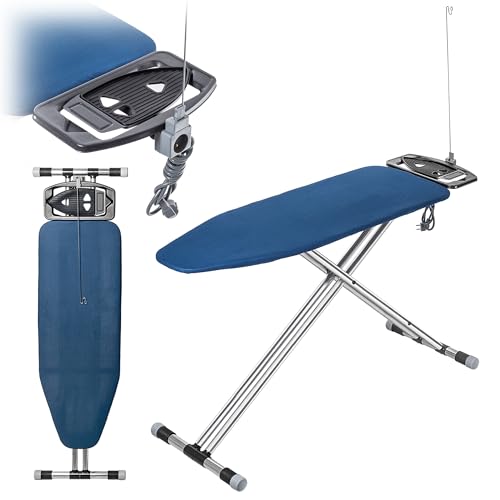 KADAX 120x42 cm Klappbares Bügelbrett aus Aluminium mit Bügeleisenablage und Kabelhalterung, Höhenverstellbarer Bügeltisch Mit Steckdose (Dunkelblau) von KADAX