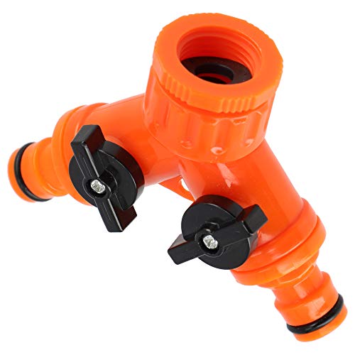 KADAX 2-Wege-Verteiler mit Absperrventilen und Hahnanschlussadapter, Verbindungsteil aus Kunststoff ABS, Y-Wasser Verteiler mit Wasserhahn Adapter (Orange) von KADAX