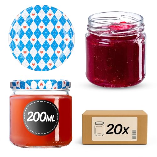KADAX 20er Set Einmachgläser 200 ml mit Twist-Off Deckel Ø 66 mm – Dickwandige, luftdichte Dessertgläser, spülmaschinenfest, ideal für Marmelade & Eingemachtes von KADAX
