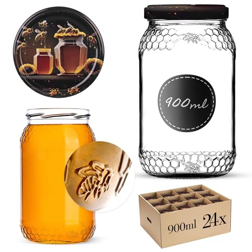 KADAX 24st Honiggläser 1260g (900ml) mit Deckel fi82mm für Lebensmittel, Honig, Marmelade, Früchte, Vorratsglas, Neutrales Schraubglas Imkerhonig (Honig, 24 Stück) von KADAX