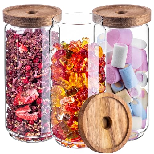 KADAX 3 x Vorratsglas 950ml mit Holzdeckel, Glasbehälter zur Aufbewahrung von Lebensmitteln, Vorratsgläser mit Deckel, Vorratsbehälter aus Glas, Vorratsdosen von KADAX