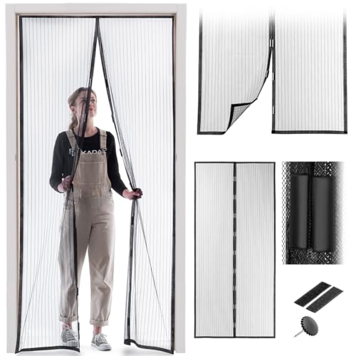 KADAX 4 x Magnet Fliegengitter Tür 100x210 cm, Insektenschutz Vorhang mit Magnetverschluss, Fliegenvorhang für Balkontür & Terrassentür, Magnetvorhang für Tür von KADAX