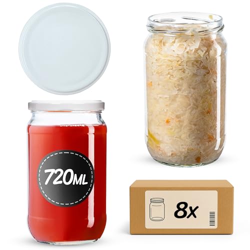 KADAX 8st Einmachgläser 720ml mit Schraubdeckel fi82 mm für Einlegen, Einmachen, Konservieren und Mahlzeitenvorbereitung - Luftdichte Twist-off Gläser (Weiß / 8St.) von KADAX