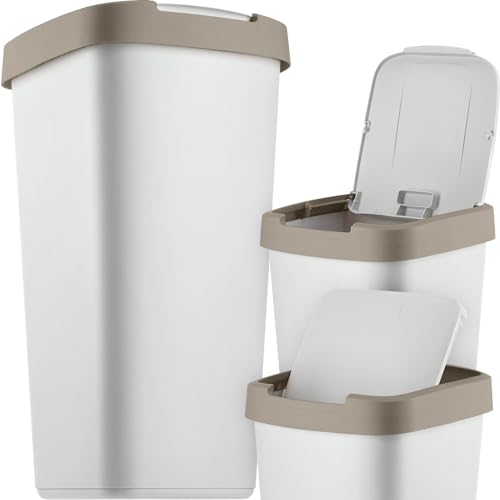 KADAX Abfallbehälter 25 Liter, Abfallsammler mit Schwingdeckel, Abfalleimer für Mülltrennung, Müllkorb aus Kunststoff, Robuster Mülleimer, Mülltonne (Grau/Hellbraun) von KADAX