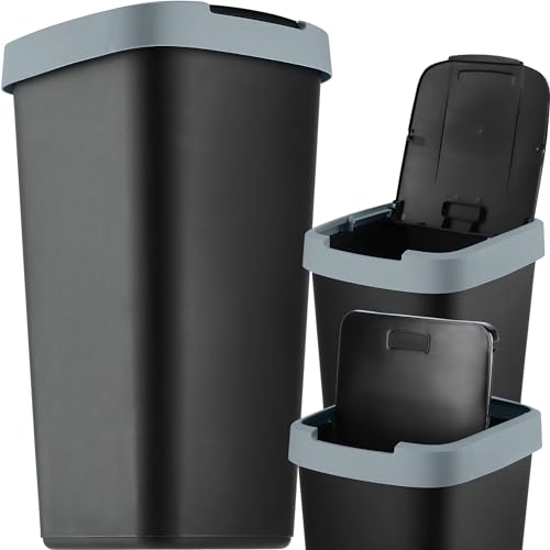 KADAX Abfallbehälter 25 Liter, Abfallsammler mit Schwingdeckel, Abfalleimer für Mülltrennung, Müllkorb aus Kunststoff, Robuster Mülleimer, Mülltonne (Schwarz/Dunkelgrau) von KADAX
