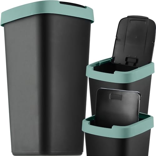 KADAX Abfallbehälter 25 Liter, Abfallsammler mit Schwingdeckel, Abfalleimer für Mülltrennung, Müllkorb aus Kunststoff, Robuster Mülleimer, Mülltonne (Schwarz/Grün) von KADAX