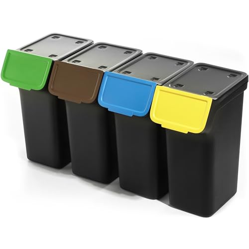 KADAX Abfallbehälter mit Deckel, Abfalleimer aus Plastik, Mülleimer für die Mülltrennung, Rechteckiger Abfallsammler mit Klappdeckel (Schwarz 4x25 L) von KADAX