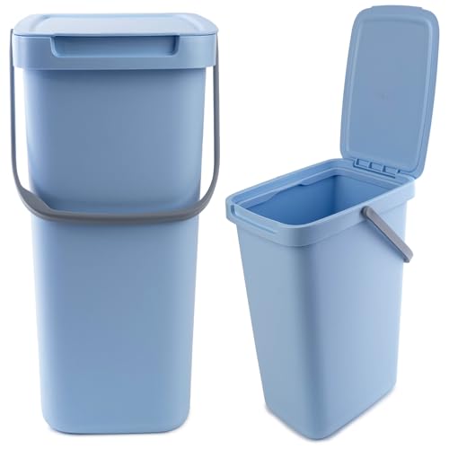 KADAX Abfallbehälter mit Deckel und Griff, Abfalleimer aus Plastik, Mülleimer für die Mülltrennung, Rechteckiger Abfallsammler mit Klappdeckel (Blau, 12L) von KADAX