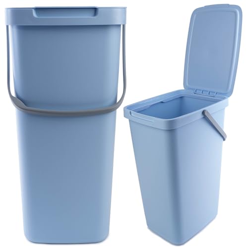 KADAX Abfallbehälter mit Deckel und Griff, Abfalleimer aus Plastik, Mülleimer für die Mülltrennung, Rechteckiger Abfallsammler mit Klappdeckel (Blau, 20L) von KADAX