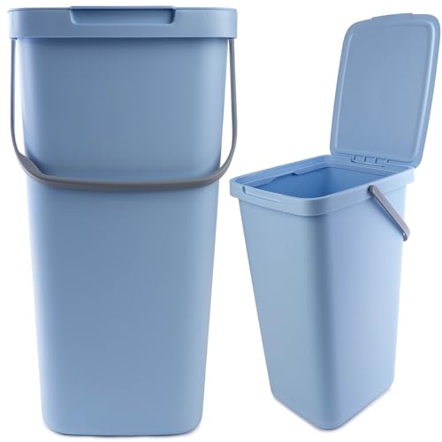 KADAX Abfallbehälter mit Deckel und Griff, Abfalleimer aus Plastik, Mülleimer für die Mülltrennung, Rechteckiger Abfallsammler mit Klappdeckel (Blau, 25L) von KADAX