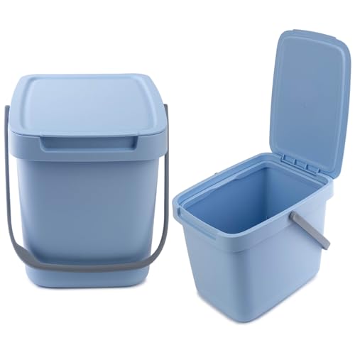 KADAX Abfallbehälter mit Deckel und Griff, Abfalleimer aus Plastik, Mülleimer für die Mülltrennung, Rechteckiger Abfallsammler mit Klappdeckel (Blau, 6L) von KADAX