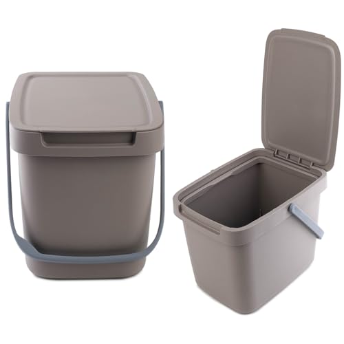 KADAX Abfallbehälter mit Deckel und Griff, Abfalleimer aus Plastik, Mülleimer für die Mülltrennung, Rechteckiger Abfallsammler mit Klappdeckel (Braun, 6L) von KADAX