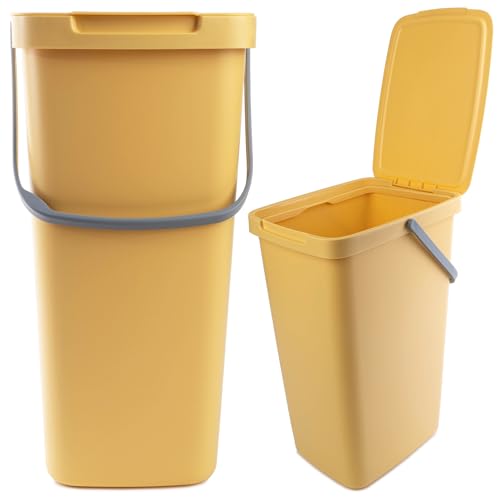KADAX Abfallbehälter mit Deckel und Griff, Abfalleimer aus Plastik, Mülleimer für die Mülltrennung, Rechteckiger Abfallsammler mit Klappdeckel (Gelb, 20L) von KADAX