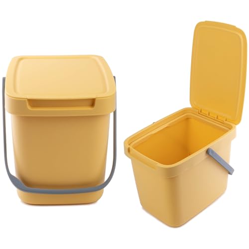 KADAX Abfallbehälter mit Deckel und Griff, Abfalleimer aus Plastik, Mülleimer für die Mülltrennung, Rechteckiger Abfallsammler mit Klappdeckel (Gelb, 6L) von KADAX