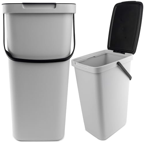 KADAX Abfallbehälter mit Deckel und Griff, Abfalleimer aus Plastik, Mülleimer für die Mülltrennung, Rechteckiger Abfallsammler mit Klappdeckel (Grau, 20L) von KADAX