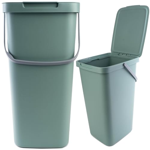 KADAX Abfallbehälter mit Deckel und Griff, Abfalleimer aus Plastik, Mülleimer für die Mülltrennung, Rechteckiger Abfallsammler mit Klappdeckel (Grün, 25L) von KADAX