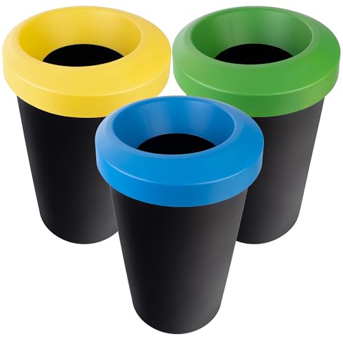 KADAX Abfalleimer-Set für Mülltrennung, Runder Mülleimer aus robustem Kunststoff, Abfallbehälter, Müllsortierer, Abfallsammler, Abfalltrennbehälter (3x25 L) von KADAX