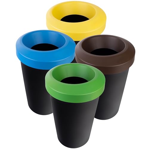 KADAX Abfalleimer-Set für Mülltrennung, Runder Mülleimer aus robustem Kunststoff, Abfallbehälter, Müllsortierer, Abfallsammler, Abfalltrennbehälter (4x25 L) von KADAX