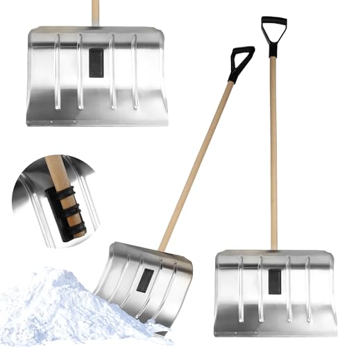 KADAX Aluminiumschneeschieber, Aluminiumschneeschaufel, Schneeräumer mit Holzstiel und D-Griff, ergonomische Schneeschüppe, robuste Schneeschippe (50 cm Breite) von KADAX