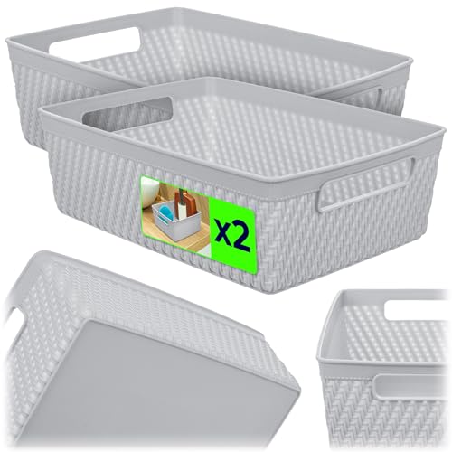 KADAX Aufbewahrungsbox 24 x 17.5 x 7.5 cm, 2er Set, Aufbewahrungskorb aus Kunststoff, Korb für Aufbewahrung, Aufbewahrungsbehälter in modernem Design (Hellgrau) von KADAX