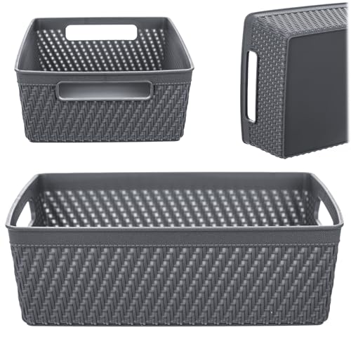 KADAX Aufbewahrungsbox 24 x 17.5 x 7.5 cm, Aufbewahrungskorb aus Kunststoff, Korb für Aufbewahrung, Aufbewahrungsbehälter in modernem Design (Dunkelgrau) von KADAX