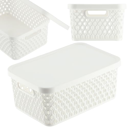 KADAX Aufbewahrungskorb, Korb mit Deckel, Aufbewahrungskiste, Aufbewahrungsbox aus Plastik, Moderner Regalkorb, Behälter mit Lüftungslöchern (4,5L, Weiß) von KADAX