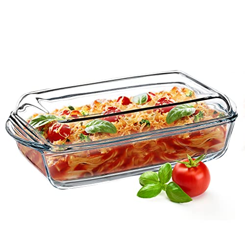 KADAX Auflaufform aus hitzebeständigem Glas, feuerfestes Gefäß, Glasbräter mit Deckel und Griffe, Geschirr zum Braten, Backofen, Elektroherd, für Lasagne, Fleisch, transparent (rechtseckig, 3.95L) von KADAX