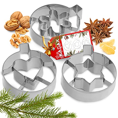 KADAX Ausstecher, Weihnachten Plätzchenausstecher aus Edelstahl, 3er Set, Ausstechformen für Keks, Lebkuchen, Keksausstecher, Backwerkzeuge für Weihnachtszeit, Party (Weihnachtskugel) von KADAX