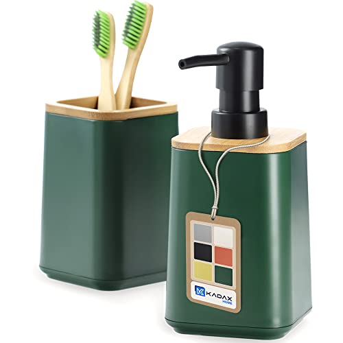 KADAX Badezimmerset, Seifenspender mit Zahnputzbecher in 6 Farbvarianten, dekoratives Badzubehör, modernes Badezimmerzubehör mit natürlichem Bam-Bus (Grün) von KADAX
