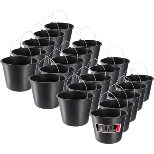 KADAX 20 Stück Baueimer, 12l, Mörteleimer aus Kunststoff, Wassereimer für Garten, Baustelle, schwarzer Eimer, Stabiler Zementeimer, Mörtelkübel, Putzeimer, Maurerkübel (20) von KADAX