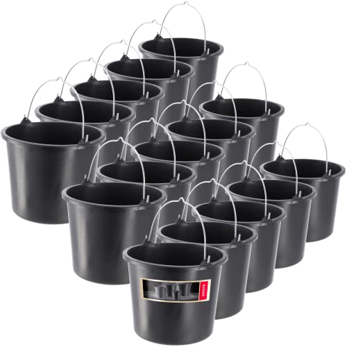KADAX 15x Baueimer aus Kunststoff, 5l, Mörteleimer für Garten, Baustelle, Eimer mit Griff, Wassereimer, Stabiler Zementeimer, Mörtelkübel, Putzeimer, schwarz (15) von KADAX