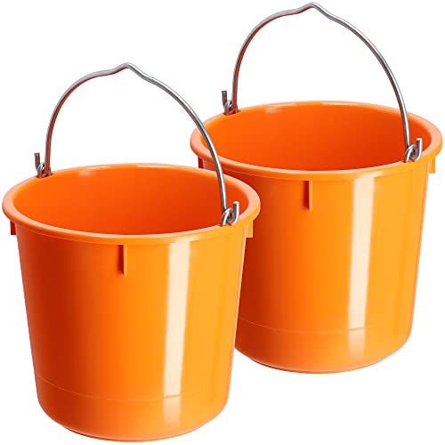 KADAX Baueimer 12L, Mörteleimer aus Kunststoff mit Griff aus Zinkdraht, Eimer, Zementeimer, Mörtelkübel, Putzeimer, Wassereimer, Garteneimer, Kunststoff-Eimer (Orange, 2 Stück) von KADAX