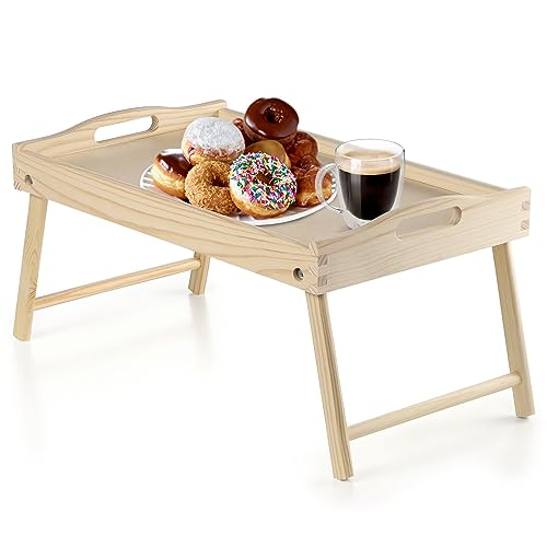 KADAX Betttisch, Frühstückstablett aus Kiefernholz, 19x30x50cm Serviertablett, klappbares Bett-Tablett, Essenstablett für Frühstück im Bett, Beistelltisch (Natürlich) von KADAX