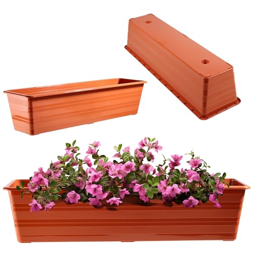 KADAX Blumenkasten, Balkontopf aus Kunststoff, Witterungsbeständiger Pflanz-Kasten, Blumentopf, Geländerkasten für Anbau von Blumen, Kräutern (60cm, Terracotta) von KADAX