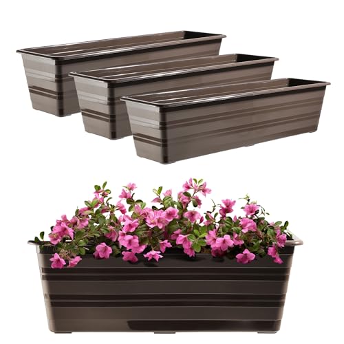 KADAX Set 3x60 cm Blumenkasten Braun, Balkontopf aus Kunststoff, Witterungsbeständiger Pflanz-Kasten, Blumentopf, Geländerkasten für Blumen von KADAX
