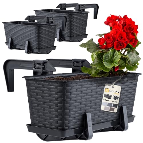 KADAX Blumenkasten-Set, Balkonkasten Set aus Kunststoff, Pflanzkasten für Blumen und Kräuter, Widerstandsfähiger Balkontopf, Pflanzkübel für Balkon (40cm-3er Set, Anthrazit) von KADAX