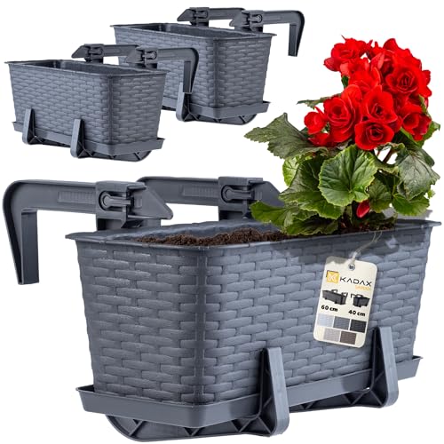 KADAX Blumenkasten-Set, Balkonkasten Set aus Kunststoff, Pflanzkasten für Blumen und Kräuter, Widerstandsfähiger Balkontopf, Pflanzkübel für Balkon (40cm-3er Set, Graphit) von KADAX