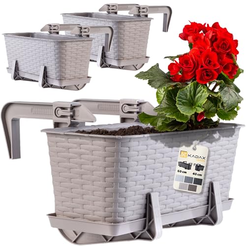 KADAX Blumenkasten-Set, Balkonkasten Set aus Kunststoff, Pflanzkasten für Blumen und Kräuter, Widerstandsfähiger Balkontopf, Pflanzkübel für Balkon (40cm-3er Set, Karamell) von KADAX