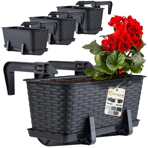 KADAX Blumenkasten-Set, Balkonkasten Set aus Kunststoff, Pflanzkasten für Blumen und Kräuter, Widerstandsfähiger Balkontopf, Pflanzkübel für Balkon (40cm-4er Set, Anthrazit) von KADAX