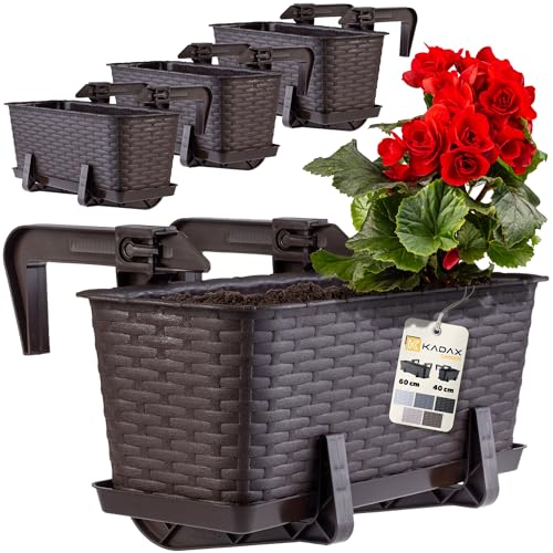 KADAX Blumenkasten-Set, Balkonkasten Set aus Kunststoff, Pflanzkasten für Blumen und Kräuter, Widerstandsfähiger Balkontopf, Pflanzkübel für Balkon (40cm-4er Set, Braun) von KADAX