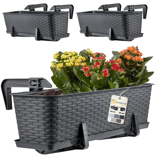 KADAX Blumenkasten-Set, Balkonkasten Set aus Kunststoff, Pflanzkasten für Blumen und Kräuter, Widerstandsfähiger Balkontopf, Pflanzkübel für Balkon (60cm-3er Set, Anthrazit) von KADAX