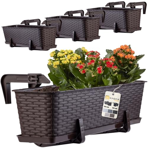 KADAX Blumenkasten-Set, Balkonkasten Set aus Kunststoff, Pflanzkasten für Blumen und Kräuter, Widerstandsfähiger Balkontopf, Pflanzkübel für Balkon (60cm-4er Set, Braun) von KADAX